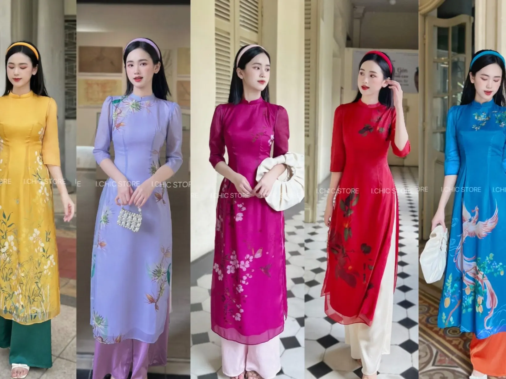 ICHIC- Áo dài Thảo Nhiên dáng ôm eo 4 tà cực sang