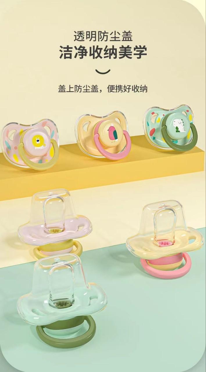 Product Introduction of Baby pacifier 0-6-36 months newborn anti-flatulence sleeping flat head pacifier with dust cover 1