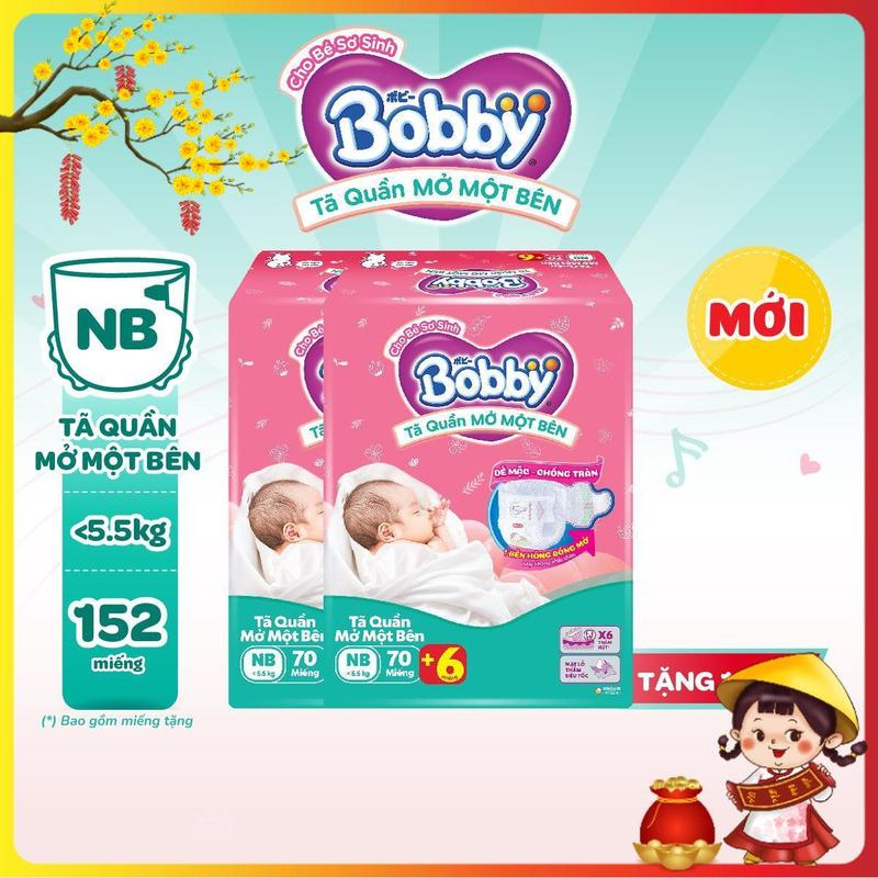 COMBO 2 Bobby Tã bỉm quần Mở Một Bên size NB70+6 S80 S-M 62 miếng MỚI