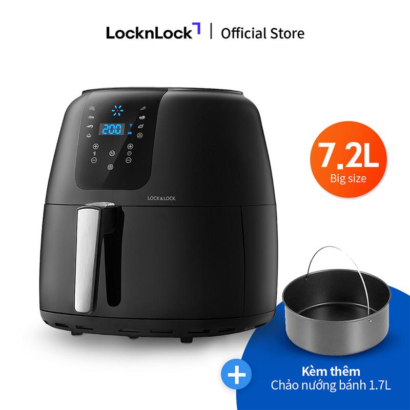 Nồi Chiên Không Dầu LocknLock Super Jumbo Plus Air Fryer 7.2L Màu đen EJF296BLK - Điều khiển cảm ứng - 7 chế độ nấu - Giỏ chiên chống dính tháo rời - Tặng kèm khay bánh