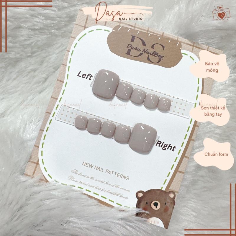 Móng chân giả NGẮN màu xám trắng da nail box chân GIÁ RẺ đẹp đơn giản thích hợp đi chơi chụp ảnh tặng keo dán móng MC052 tay nailbox tone sơn bộ