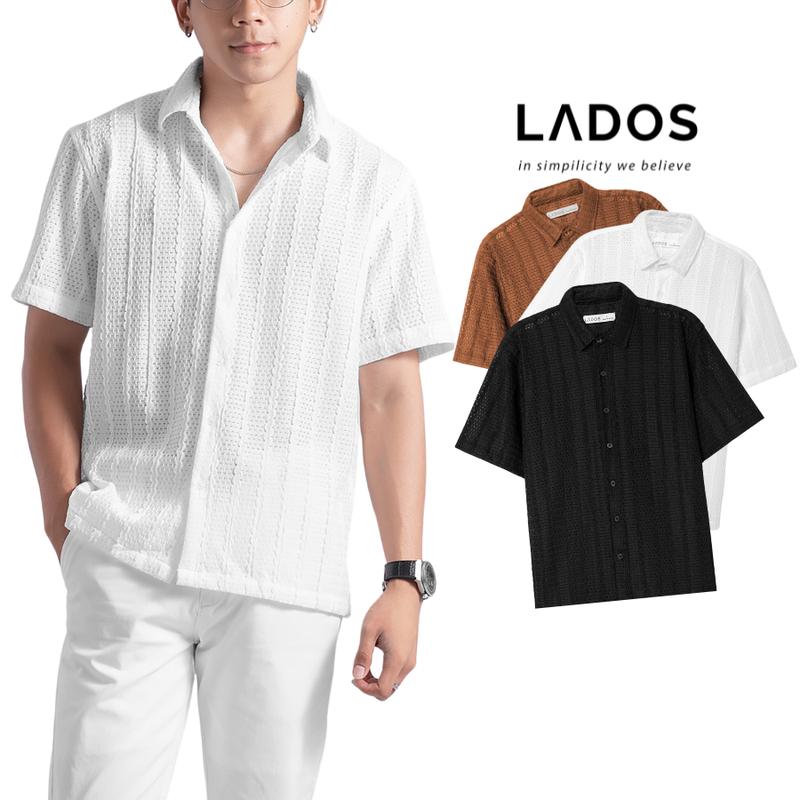 Áo sơ mi cuban shirt tay ngắn nam dệt lưới kiểu trẻ trung LADOS-8148 co giãn thấm hút tốt, form Hàn thời trang