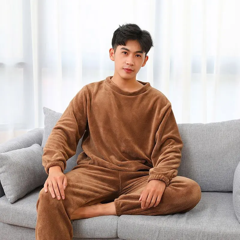 Bộ Đồ Nam, Bộ Sưu Tập Mùa Đông, Đồ Ngủ Nhung San Hô, Quần Áo Giữ Nhiệt Dài Tay, Lót Lông Cừu, Dày Dặn, Quần Ấm Áp, Thích Hợp Cho Mùa Thu Và Mùa Đông, Phong Cách Cặp Đôi 6