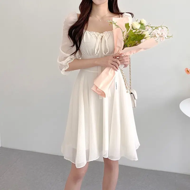 Mini Dress Wanita Sabrina Off Shoulder Lengan 3/4 bahan chiffon sifon ceruty S M L XL Jumbo 2