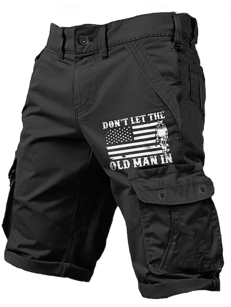 Product Introduction of Men's Letter Print Multi-pocket Cargo Shorts, Regular Fit Casual Comfy Shorts for Outdoor Daily Wear, Men's Bottoms for Spring & Fall 1