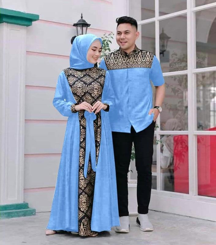 CP BATIK IRWANSYAH Baju Couple Pasangan Kemeja Pria dan Gamis dewasa dress kondangan  sarimbit  Muslim Pesta Lebaran Keluarga 3