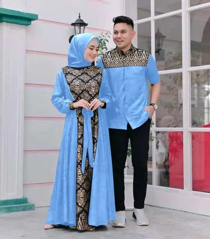 CP BATIK IRWANSYAH Baju Couple Pasangan Kemeja Pria dan Gamis dewasa dress kondangan  sarimbit  Muslim Pesta Lebaran Keluarga 3