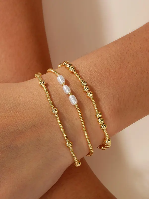 Boho Style Faux Pearl Decorated Beaded Bracelet, Fashionable Elastic Bracelet for Women & Girls, Trendy All-match & Exquisite Jewelry for Birthday Gift 2