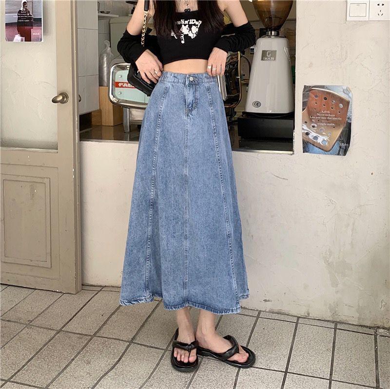 Product Introduction of Chân Váy Denim Dài, Ngoại Cỡ Cho Cô Gái Đầy Đặn, Váy Ô Chữ A Dài Nửa Người Dành Cho Nữ, Dài Trung Bình Qua Đầu Gối, Cạp Cao, Vải Mỏng, Ngoại Cỡ, Quần Áo Nữ, 100,00kg Women Khuy 11