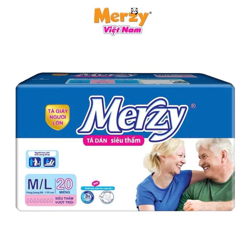 Tã Dán Người Lớn Merzy Siêu Thấm Hút Khô Thoáng Size M L - Gói 20 Miếng Women Nữ bỉm cho