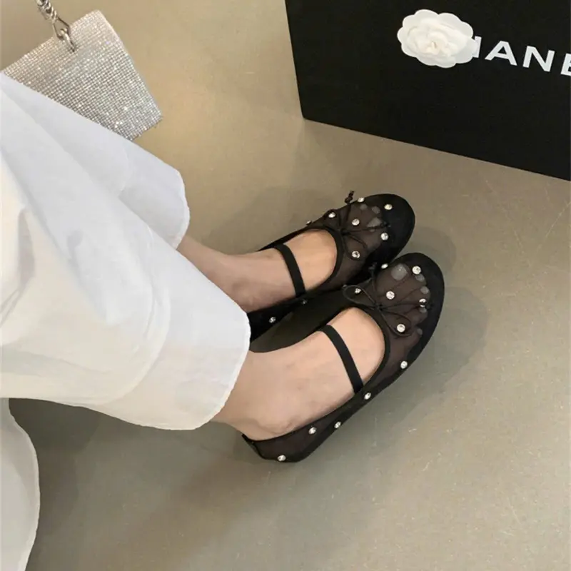 GIÀY BÚP BÊ LƯỚI NƠ ĐÍNH ĐÁ HÀNG LOẠI CAO CẤP 0