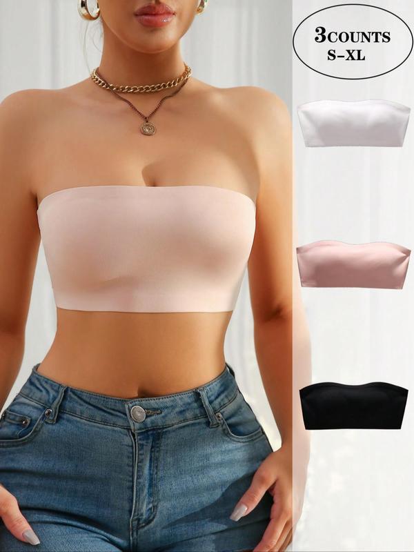 Women's Solid Wireless Strapless Bandeau Bra, Soft Comfortable Breathable Bra, Women's Lingerie for All Seasons 4