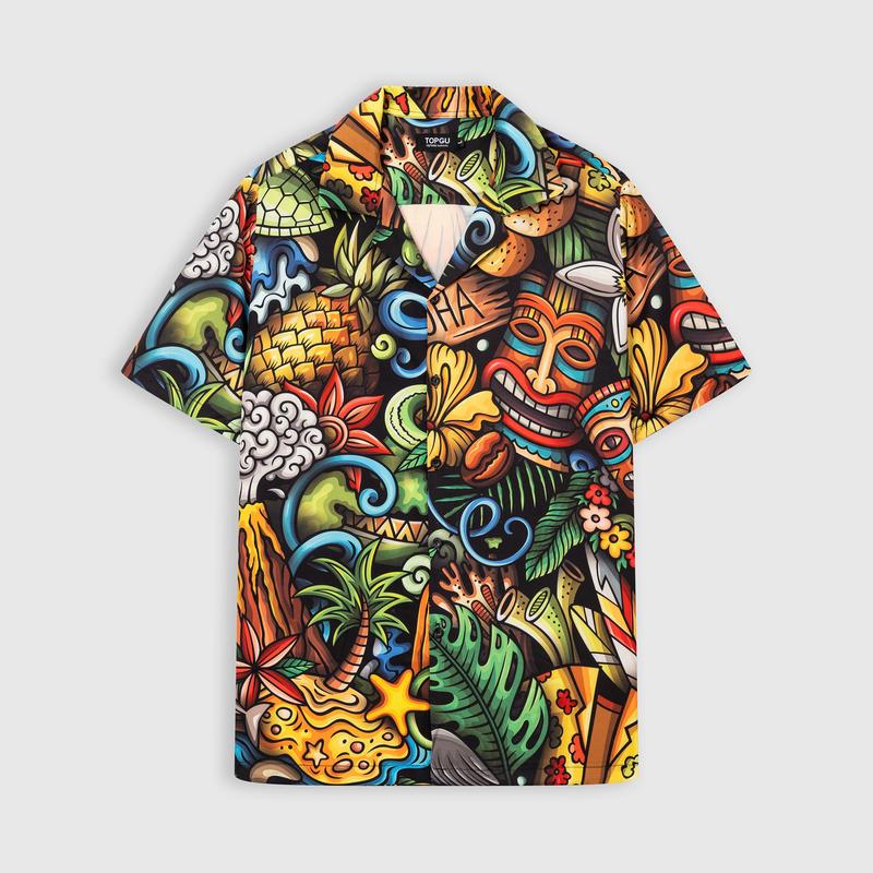 Product Introduction of Áo sơ mi TOPGU họa tiết ALOHA vải lụa thoáng mát. Nam Menswear Cổ V 3