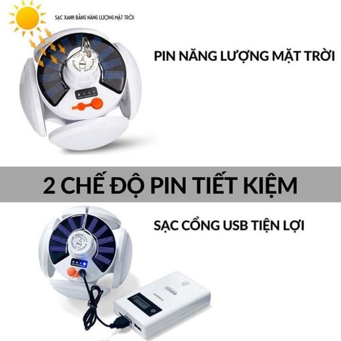 Bóng Đèn Tích Điện 40W , Năng Lượng Mặt Trời 4 Cánh ,Đèn Led Siêu Sáng ,Tiết Kiệm Điện Năng , Chống Nước,Cổng Sạc USB. Pin Pin 5