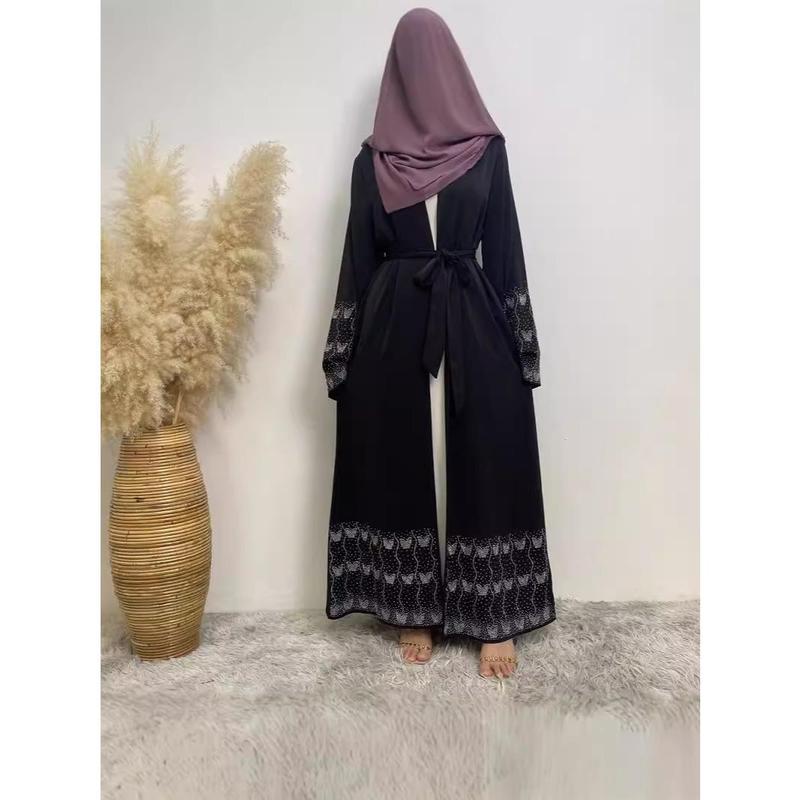 Trendy Muslim Slim Fit Cardigan with Pockets Fashion Middle Eastern Embroidered Abaya 1431 3