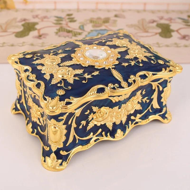 Product Introduction of European retro jewelry box metal enamel color creative ring necklace earrings storage box knot marriage gift 14