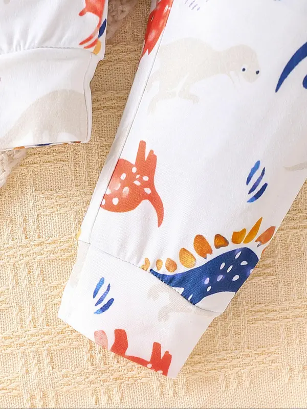 Toddler Boy's Dinosaur Print Bodysuit & Elastic Pants Set, Casual Round Neck Long Sleeve Top & Trousers Set for Daily Wear, Kids Clothes for Spring & Fall 6