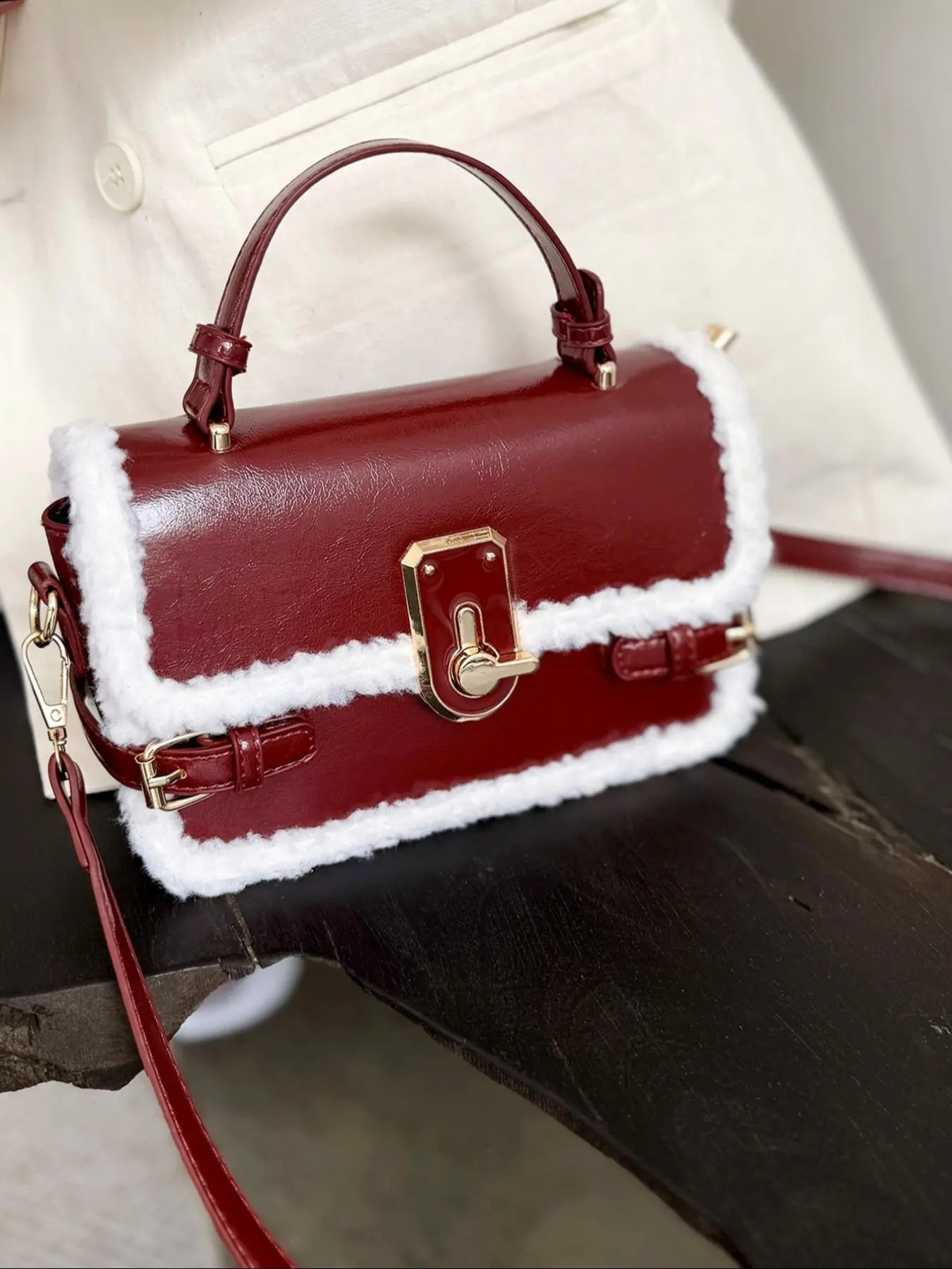 Women's Fashionable Contrast Faux Fur Decorated Handbag, Casual Versatile Shoulder Bag with Adjustable Strap, Trendy All-match Crossbody Bag for Daily Use