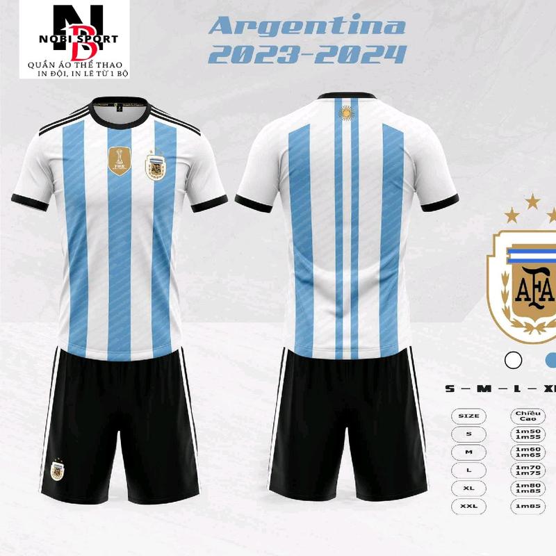 [Có in Tên Số] ARGENTINA 2025 Bộ Đồ Thể Thao  [in Theo Yêu Cầu] . [Tặng Kèm MIỄN PHÍ VỚ Dệt Kim Cao Cấp Khi Mua Từ 3 Bộ Có in] Vải Thun Lạnh SAO VIỆT Cao Cấp - Áo TRẮNG SỌC XANH/Quần ĐEN - NOBI SPORT - Áo Bóng Đá/Đồ Đá Banh - Nam Nữ -Thoáng Mát Trang Phục