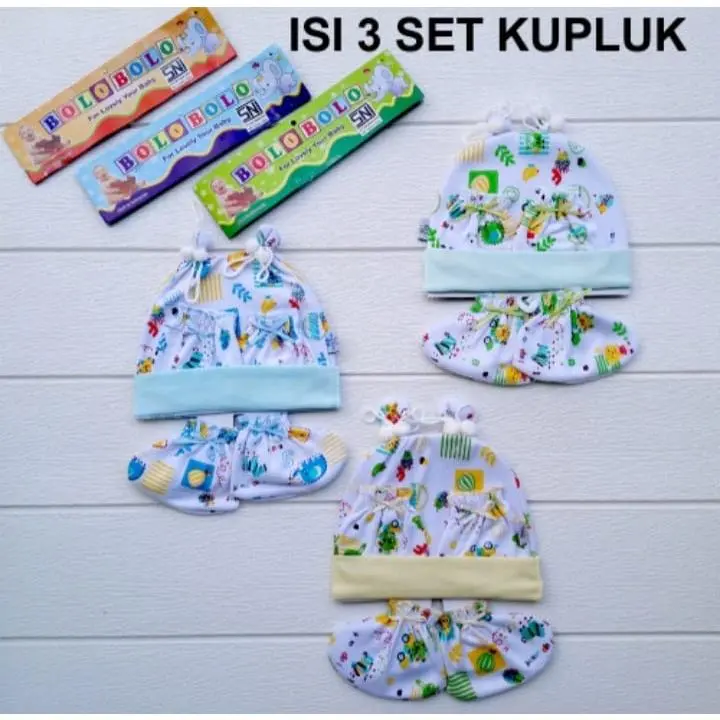 PROMO 3 Set Topi Bayi Warna Motif Topi Sarung Tangan Kaos Kaki Bayi Putih Warna 4