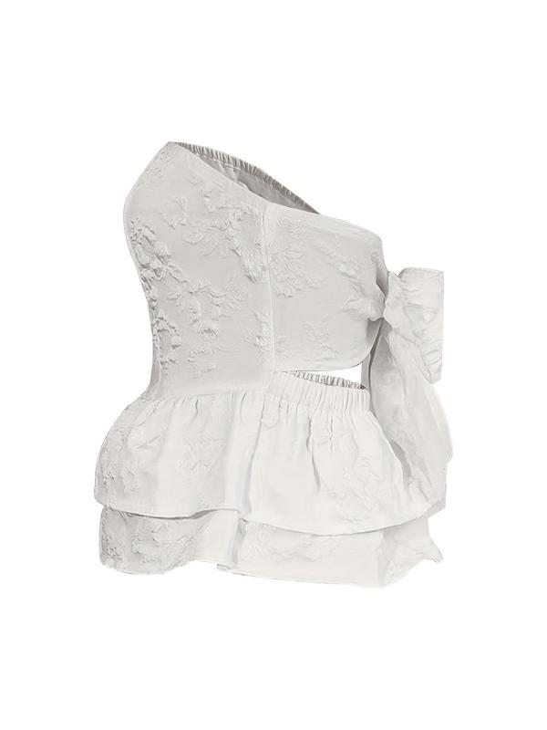 Women's Plain Textured Cut Out Tiered Layer Tube Top, White Tube Top, Boho Tie Back Strapless Top for Summer, Ladies Clothes for Beach Holiday Vacation 2