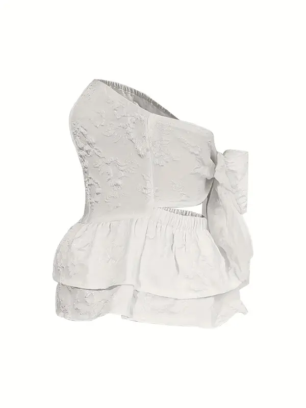 Women's Plain Textured Cut Out Tiered Layer Tube Top, White Tube Top, Boho Tie Back Strapless Top for Summer, Ladies Clothes for Beach Holiday Vacation 2