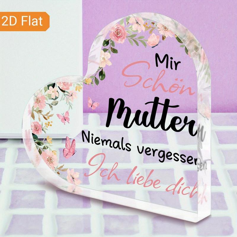 Heart Shaped Acrylic Decorative Plaque, Flower Pattern Desktop Ornament, Birthday Gift for Mom, Home Decor, Desktop Decoration for Living Room Bedroom, Signs 3