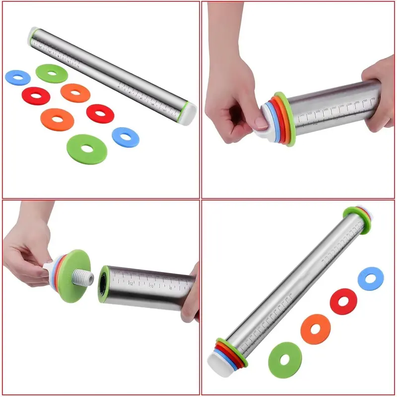 Professional Stainless Steel Rolling Pin & Non-Stick Silicone Mat Set |   Baking Essentials with Precision Thickness Rings (1-12mm) |   UK Baker's Kit for Pizza Dough, Pastries & Artisan Cookies |   BPA-Free Pastry Tools with Measurement Markings (Durable 2