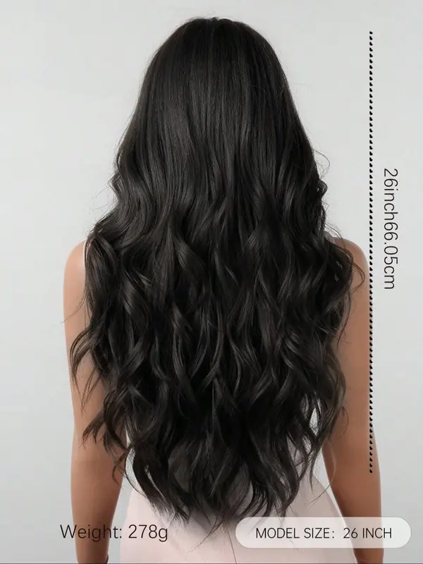 Long Wavy Wigs for Women, Gorgeous Fluffy Wigs with Bangs, Synthetic Wigs for Party, Daily Use 1
