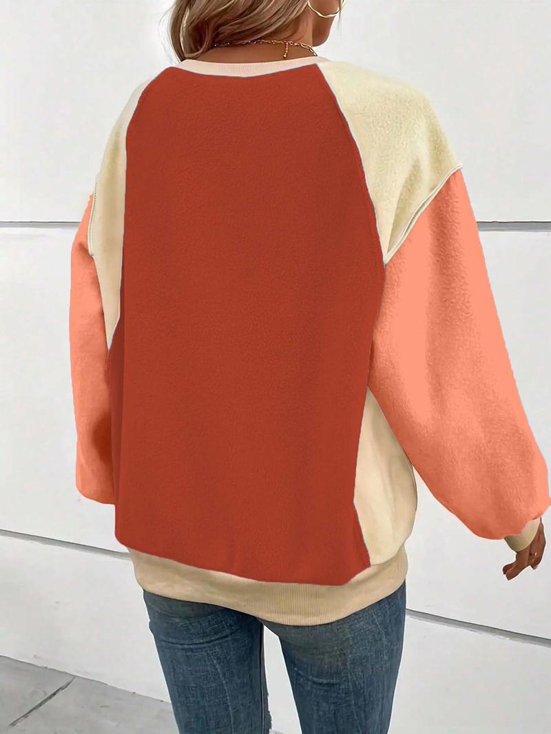 Product Introduction of Women's Colorblock Crew Neck Pullover Sweatshirt, Casual Long Sleeve Top for Fall & Winter, Women's Clothes for Daily Wear 9