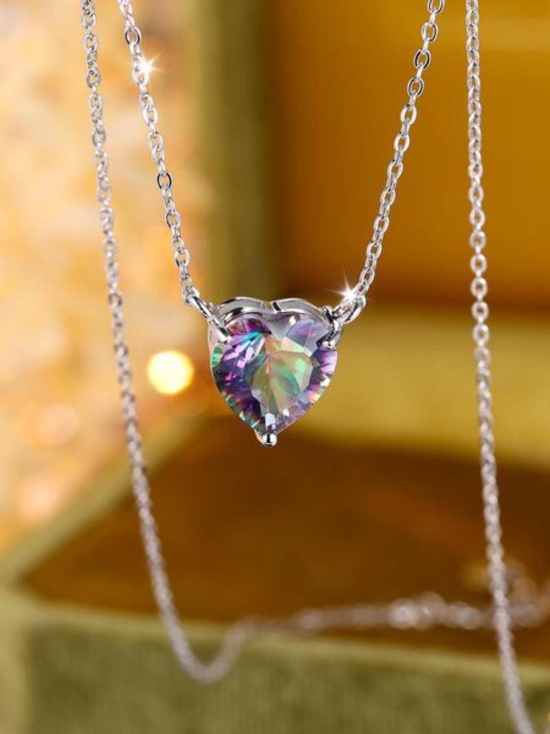Product Introduction of S925 Sterling Silver Heart Shaped Artificial Zircon Decor Pendant Necklace, Fashion Jewelry for Party, Daily Clothing Decor, Trendy All-match & Exquisite Jewelry for Birthday Gift 4