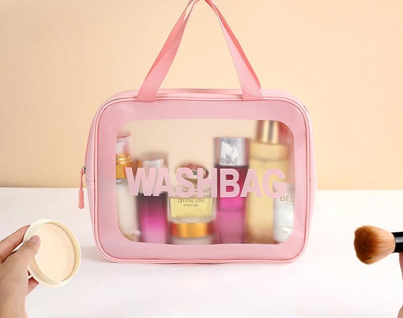 Product Introduction of Handheld cosmetic bag, transparent PU, waterproof, ins style, high appearance value, large capacity and with a sense of high-class 1