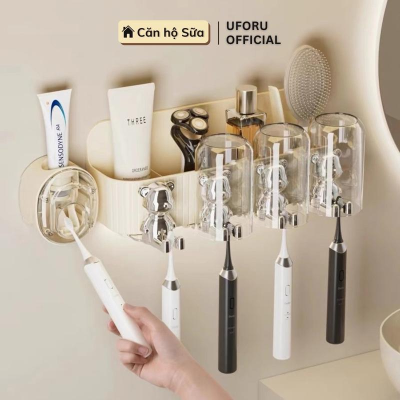 Kệ Treo Bàn Chải Đánh Răng Kèm Cốc Và Bộ Nhả Kem Tự Động, Giá Để Đồ Nhà Tắm UFORU - UFP193