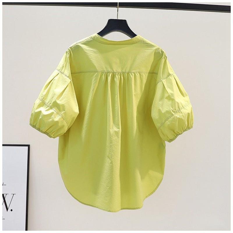 Product Introduction of Áo Sơ Mi Cho Nữ, Phong Cách Công Sở Thường Ngày Thiết Kế Trơn Tay Phồng, Thanh Lịch, Áo Thường Ngày Dáng Rộng Thời Trang Gấp Bất Đối Xứng Hàng Mới Về Mùa Hè, Phong Cách Thanh Lịch, 2024 10