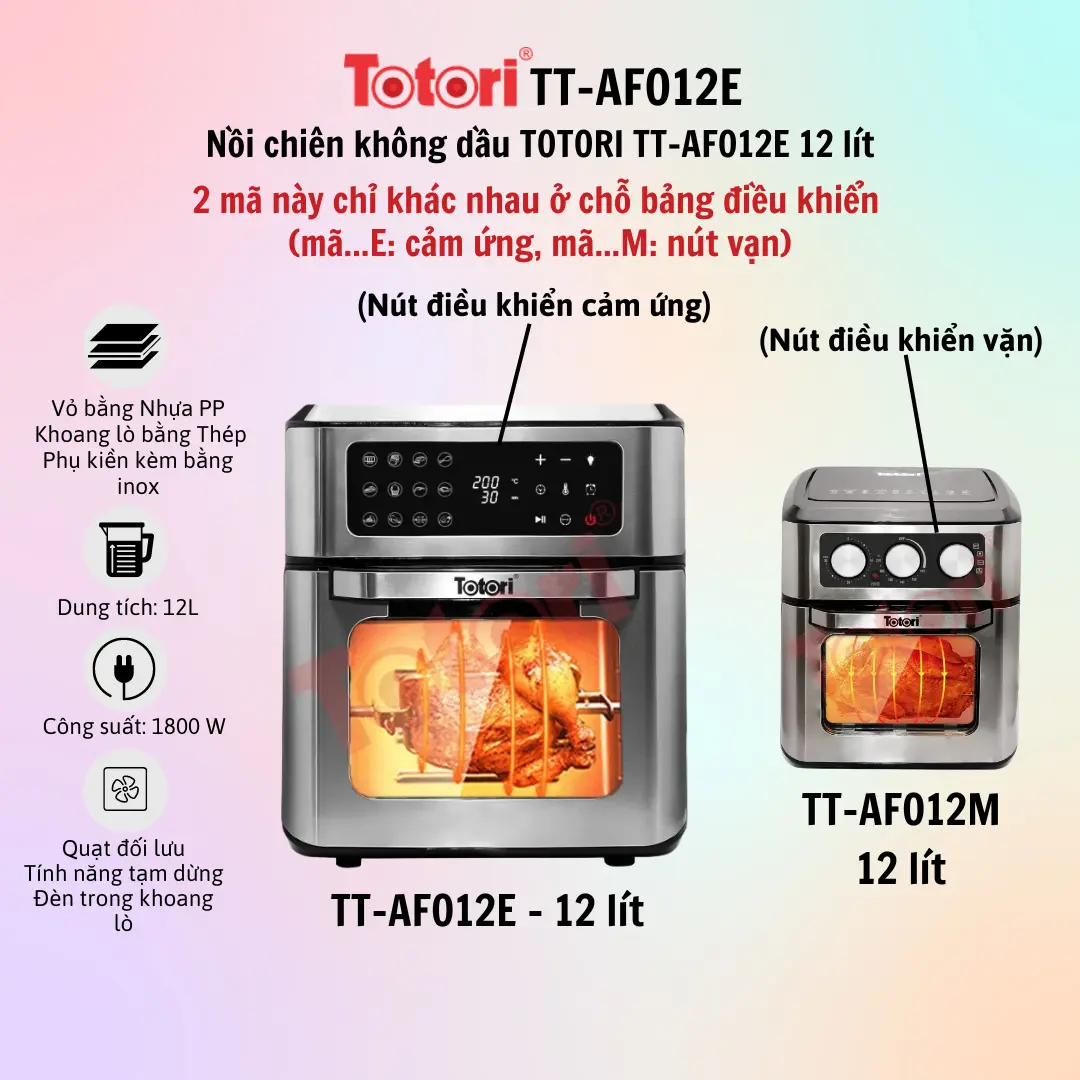 Nồi chiên không dầu TOTORI TT-AFO12E (Cảm ứng) / TT-AFO12M 12 lít (Núm vặn) - Hàng Chính Hãng - Bảo Hành 12 Tháng Inox - 1 - nồi  chiên  không  dầu - nồi  chiên  không  dầu  chính  hãng - nồi  chiên