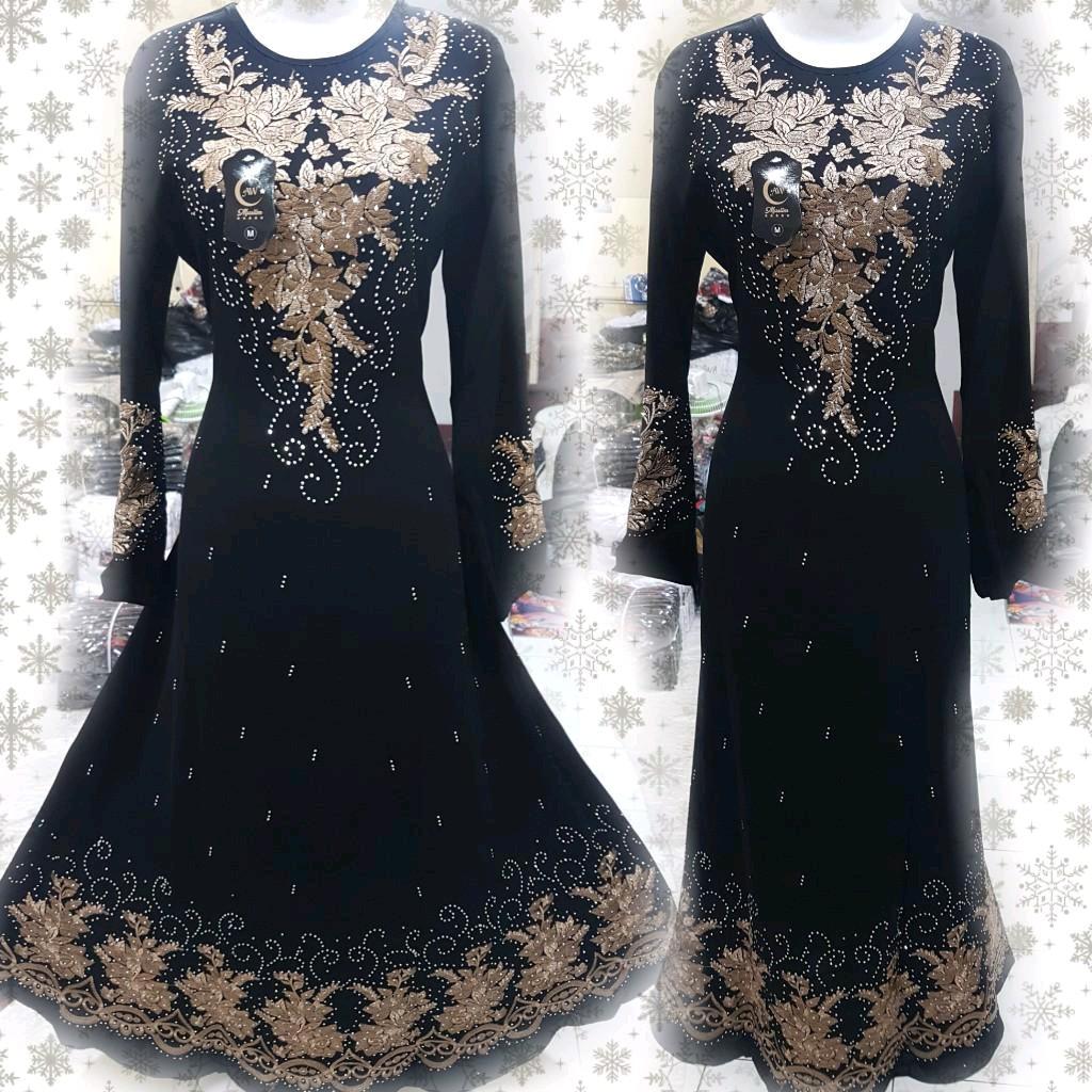 Gamis Abaya Arab Model Tabur Motif Bunga Mawar bordir tanam langsung + Mute Mewah Muslim Cantik Hitam Lembut Dress Turki Maxi Syari Kombinasi Tangan