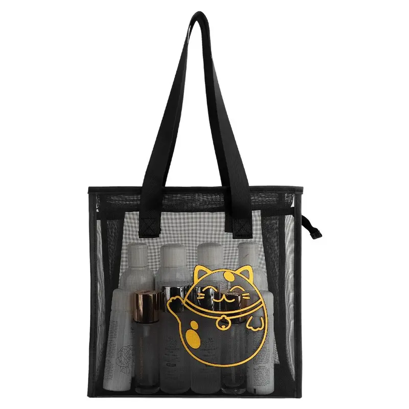 Túi Tote Đi Biển, Trong Suốt, Thời Trang, Làm Bằng Lưới Nylon, Thiết Kế Hoa Và Hoạt Hình, Túi Đựng Mỹ Phẩm Có Khóa Kéo, Túi Trong Suốt, Dành Cho Nữ 6