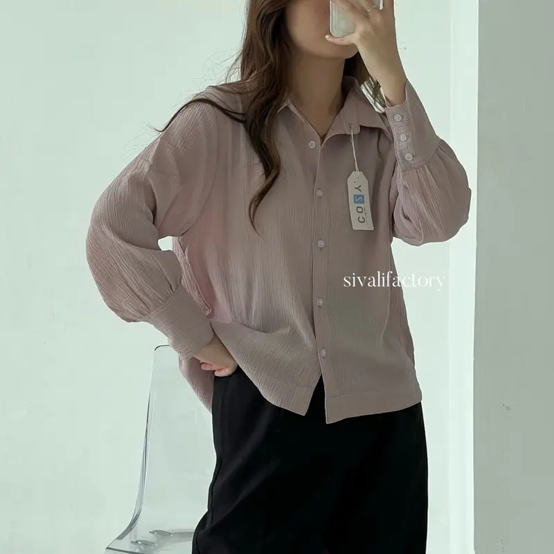 SIVALI Hazel Top 233 - Kemeja Wanita Minimalis Atasan Baju Kerja Office Shirt Crinkle Panjang Oversize Linen Oversize Linen Oversize Linen Airflow 8