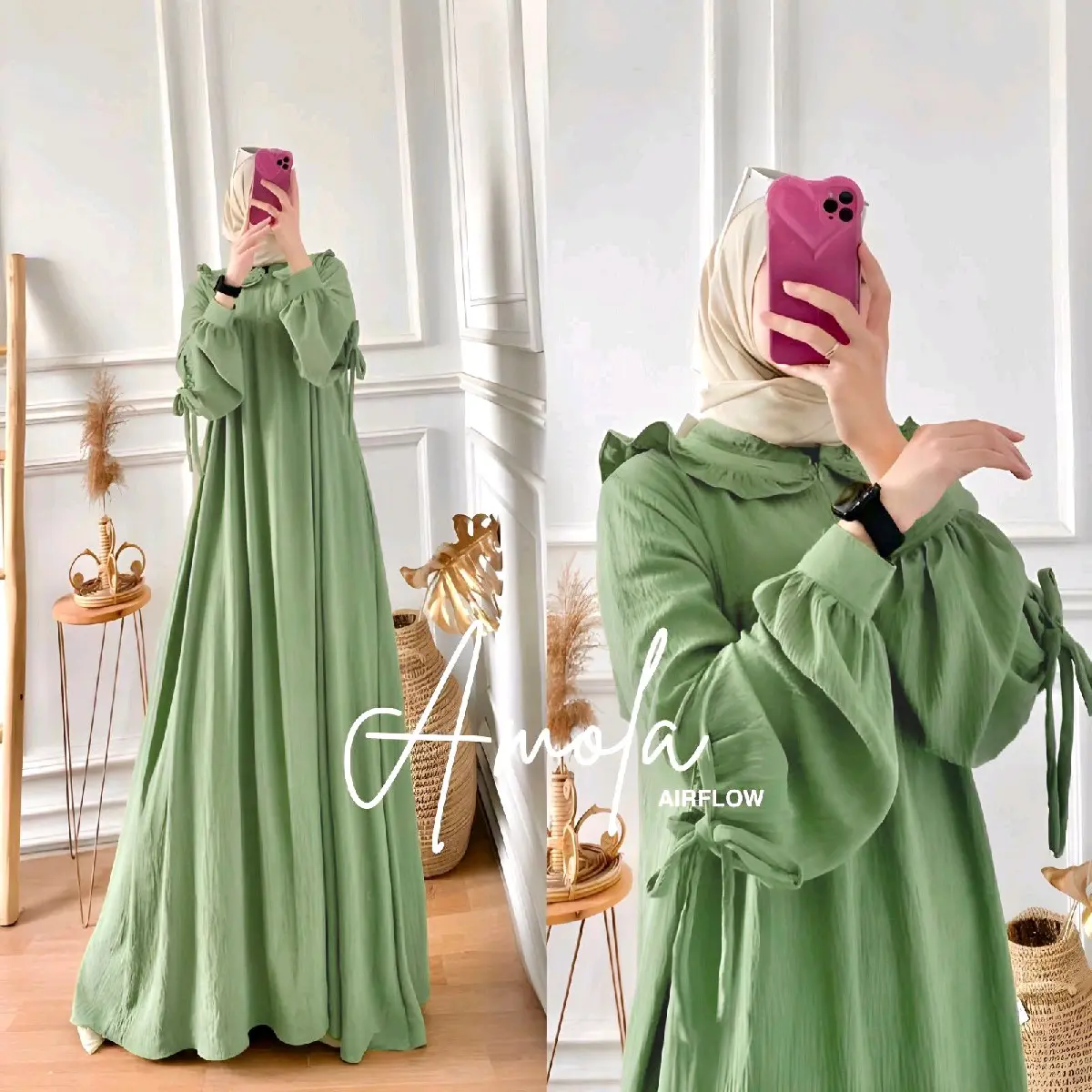BHL - GAMIS AMOLA / GAMIS BAHAN CRINKLE AIRFLOW Model Kekinian Bisa COD Amola Maxy LD 110 by MUMUFASHION SOLO Balon Kerah