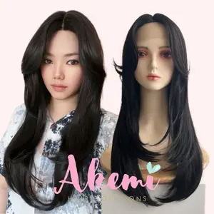 [AKEMI HAIR] - LACE FRONT WIG AKEMI - CURTAIN BANGS LURUS LAYER 60cm [ wig wolfcut rambut palsu wanita lurus panjang natural wig daily korea Marcellashairclip ]