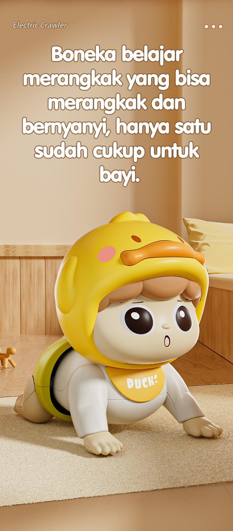 Habibi Boneka Merangkak Elektrik Bayi 0-12 Bulan - Mainan Edukasi Pelatih Gerak & Angkat Kepala Interaktif Toys Perempuan Dolls bayi  mainan