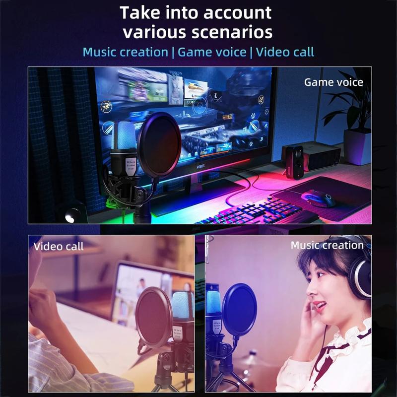 Micro Có Dây USB, SF666R, Giảm Tiếng Ồn, Mic Ngưng Tụ RGB, Để Phỏng Vấn, Vlog, Quay Video, Ghi Âm, Podcast, Có Giá Chân Đế 5