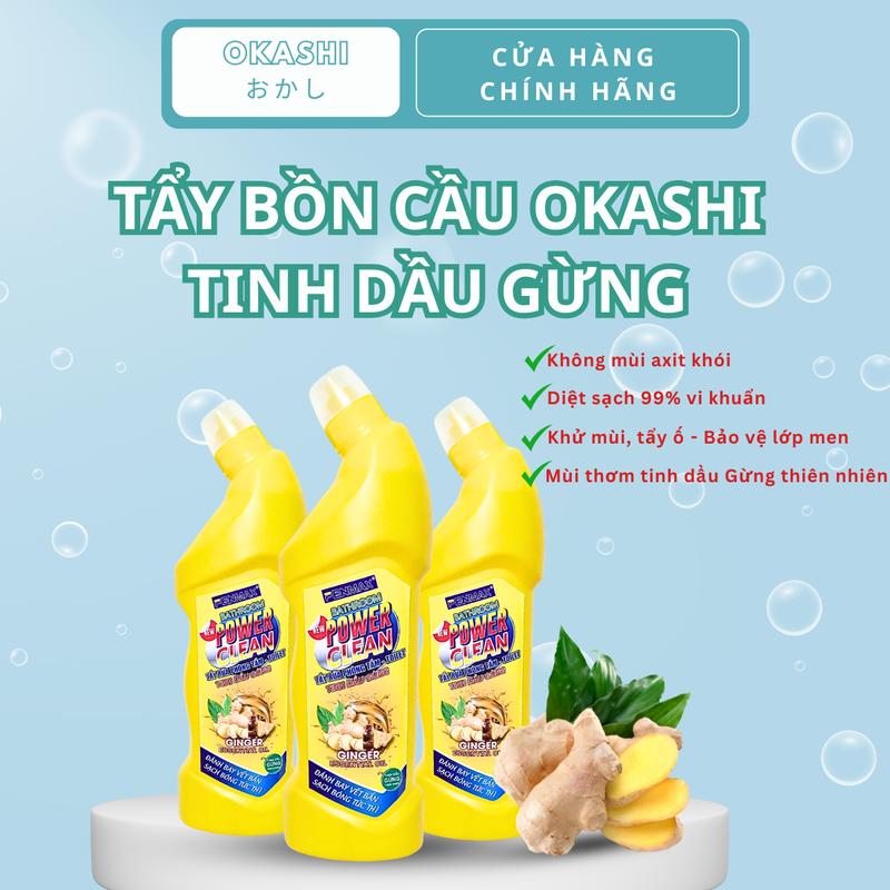 Combo 3 Chai Nước Tẩy Bồn Cầu Tinh Dầu Gừng và Quế 1000ml - Diệt Khuẩn Làm Sạch Trắng Sáng Không Mùi Axit Khói OKASHI