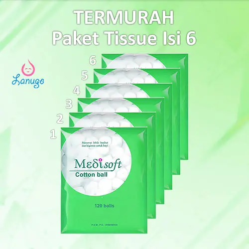 [ PAKET 6 PCS ] COTTON BALL MEDISOFT HIJAU 120 GRAM