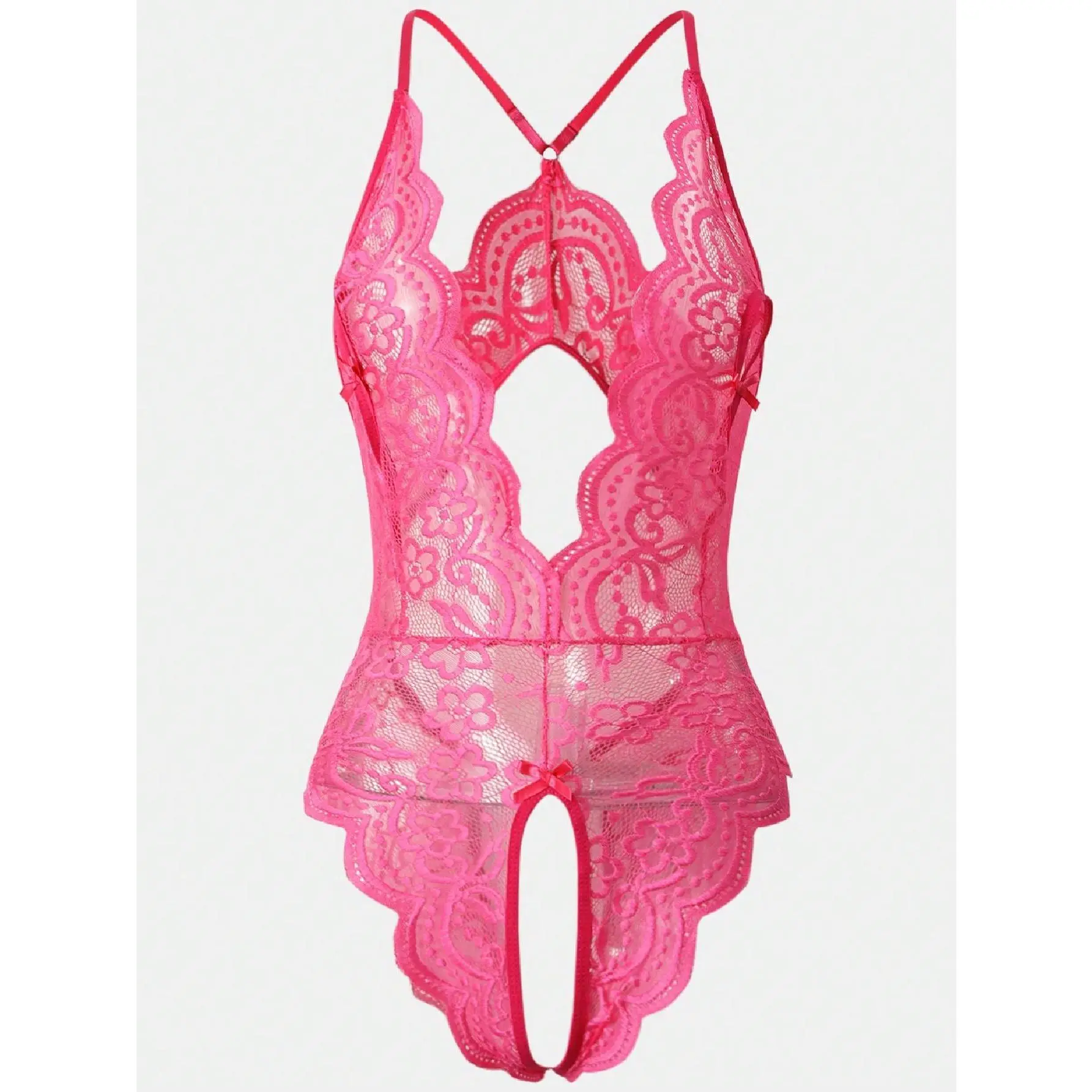 Lace Crotchless Sexy Lingerie Bodysuit, Stretchy Temptation Fashion Leotard, One-Piece Bodysuit (Non-Removable)