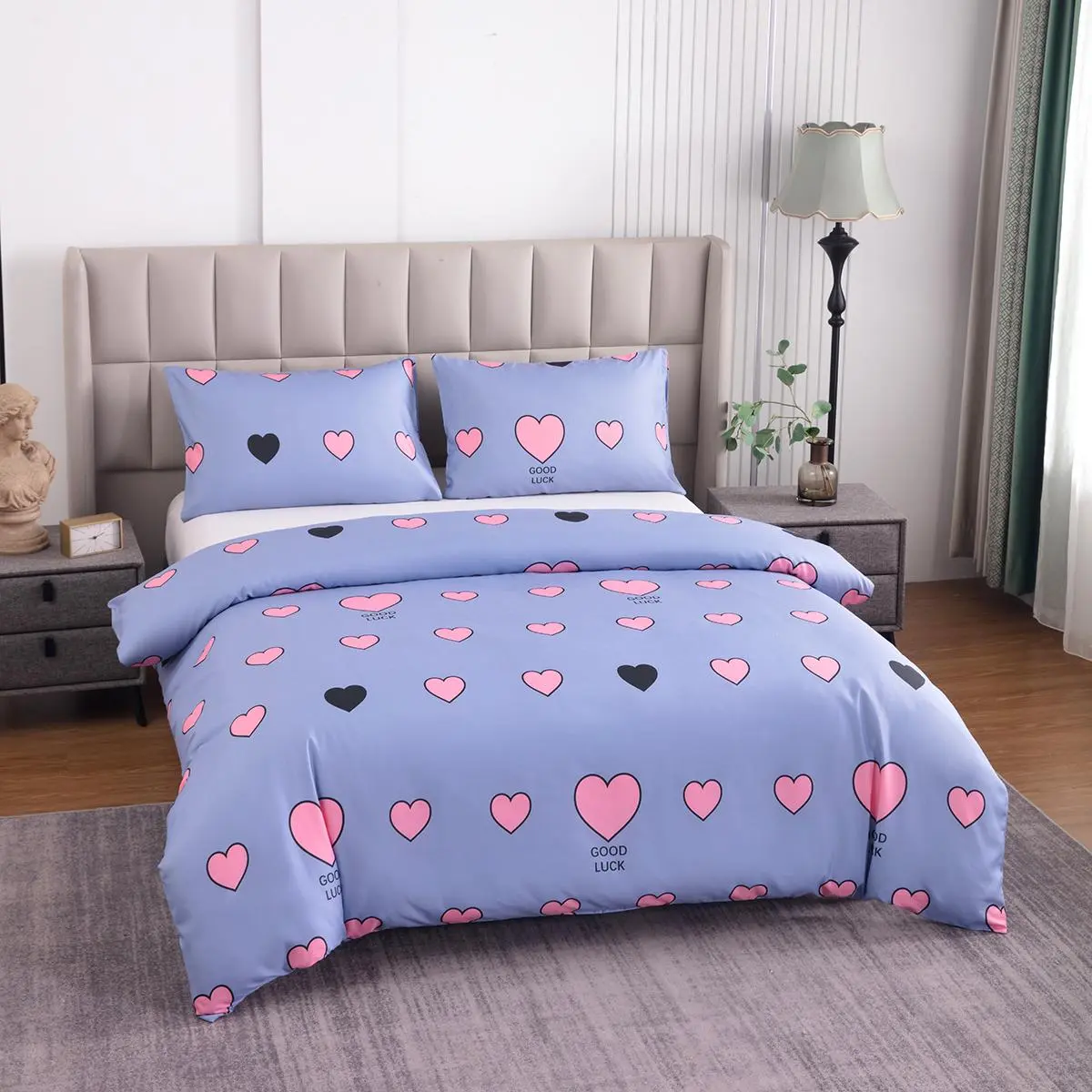 Valentine's Day Heart Print Bedding Set, 3 Counts/set Including 1 Count Duvet Cover & 2 Counts Pillowcase without Filler, Soft Comfortable Bedding Set for Home Bedroom