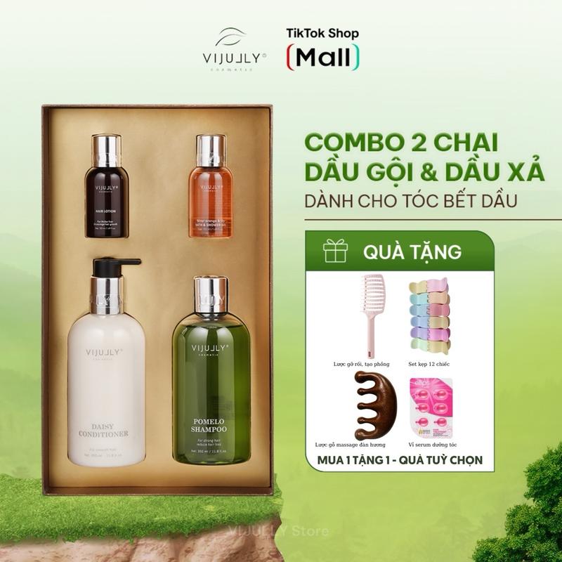 Phiên bản ĐẶC BIỆT Combo Dầu Gội Bưởi và Dầu Xả Hoa Cúc Vijully hỗ trợ giảm rụng và giúp tóc suôn mượt Chăm Sóc Tóc cả Nam và Nữ