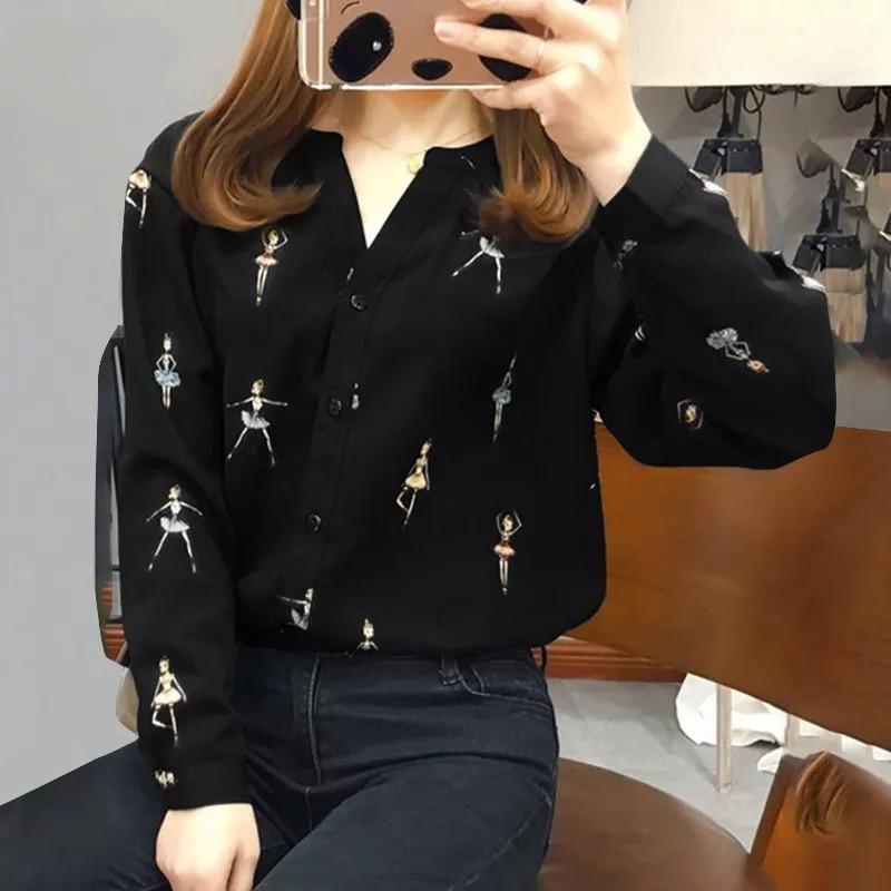 Product Introduction of Women's Human-Shaped Printed Shirt Long-Sleeved Summer Tunic Casual Shirt 4