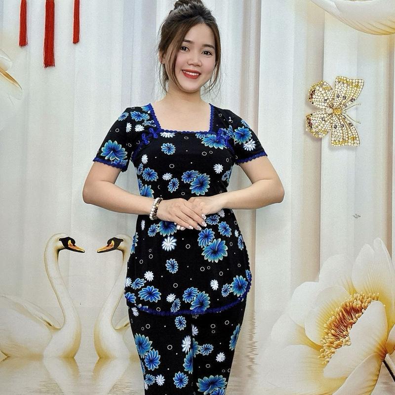 A65 Đồ bộ sẩm bông thun nữ trung niên hoạ tiết bông loang bắt mắt thương hiệu Hải Sơn Women 0