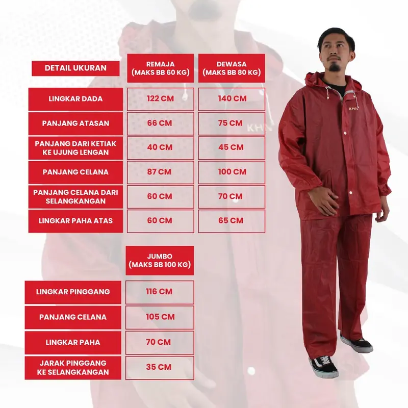 Jas hujan raincoat KHN pria dan wanita tebal anti rembes double press Remaja Dewasa jas  hujan 3